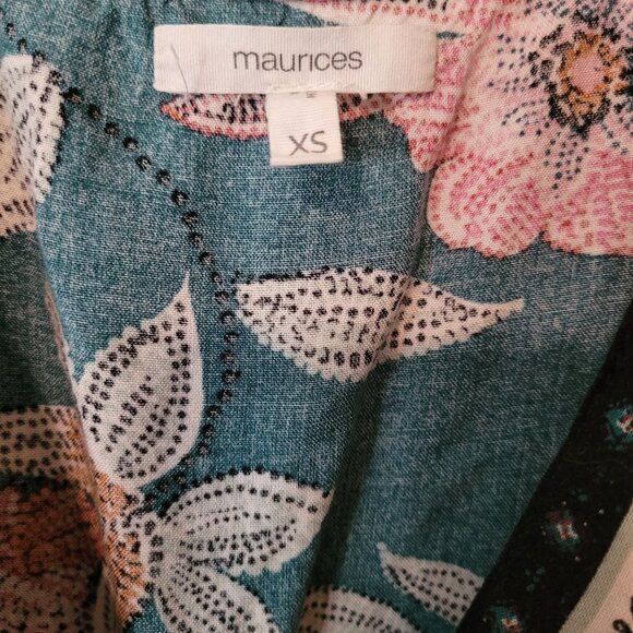 Maurices XS Floral Dress Teal & Pink with Ruffled Sleeves & Hem 100% Viscose - Picture 4 of 6